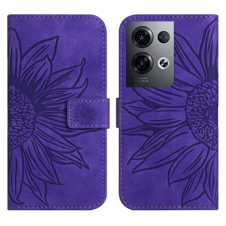 For OPPO Reno8 Pro Global Skin Feel Sun Flower Pattern Flip Leather Phone Case with Lanyard