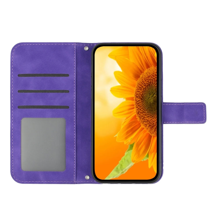 For Realme 5 Skin Feel Sun Flower Pattern Flip Leather Phone Case with Lanyard