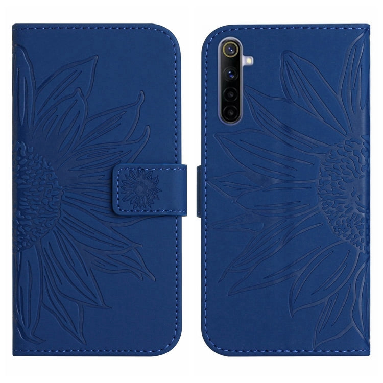 For Realme 6 Skin Feel Sun Flower Pattern Flip Leather Phone Case with Lanyard
