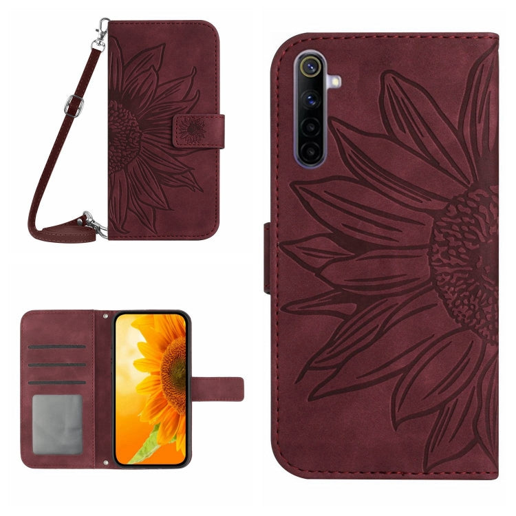 For Realme 6 Skin Feel Sun Flower Pattern Flip Leather Phone Case with Lanyard