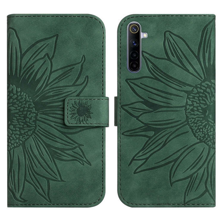 For Realme 6 Skin Feel Sun Flower Pattern Flip Leather Phone Case with Lanyard