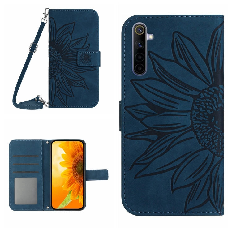 For Realme 6 Skin Feel Sun Flower Pattern Flip Leather Phone Case with Lanyard