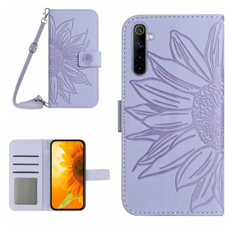 For Realme 6 Pro Skin Feel Sun Flower Pattern Flip Leather Phone Case with Lanyard