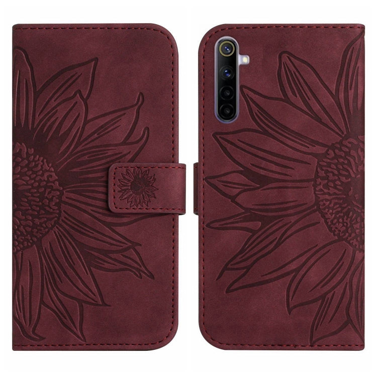 For Realme 6 Pro Skin Feel Sun Flower Pattern Flip Leather Phone Case with Lanyard