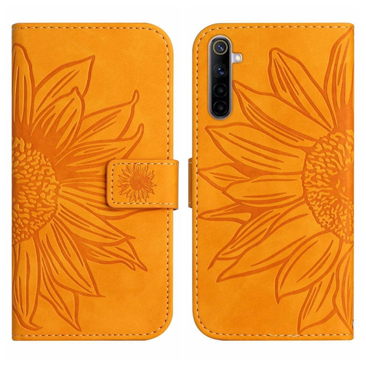 For Realme 6 Pro Skin Feel Sun Flower Pattern Flip Leather Phone Case with Lanyard