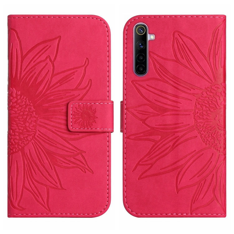 For Realme 6 Pro Skin Feel Sun Flower Pattern Flip Leather Phone Case with Lanyard