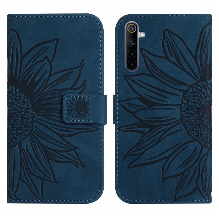 For Realme 6 Pro Skin Feel Sun Flower Pattern Flip Leather Phone Case with Lanyard