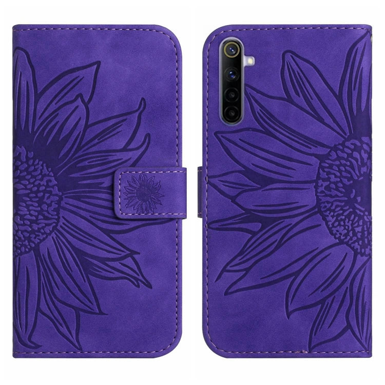 For Realme 6 Pro Skin Feel Sun Flower Pattern Flip Leather Phone Case with Lanyard