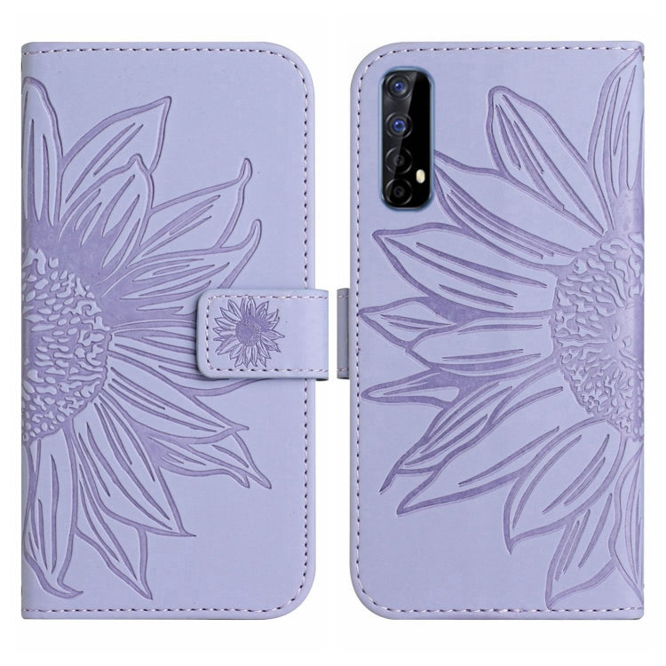 For Realme 7/Narzo 20 Pro Skin Feel Sun Flower Pattern Flip Leather Phone Case with Lanyard