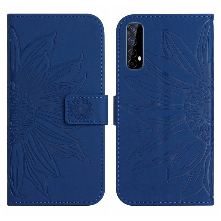 For Realme 7/Narzo 20 Pro Skin Feel Sun Flower Pattern Flip Leather Phone Case with Lanyard