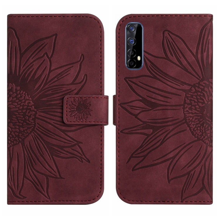 For Realme 7/Narzo 20 Pro Skin Feel Sun Flower Pattern Flip Leather Phone Case with Lanyard