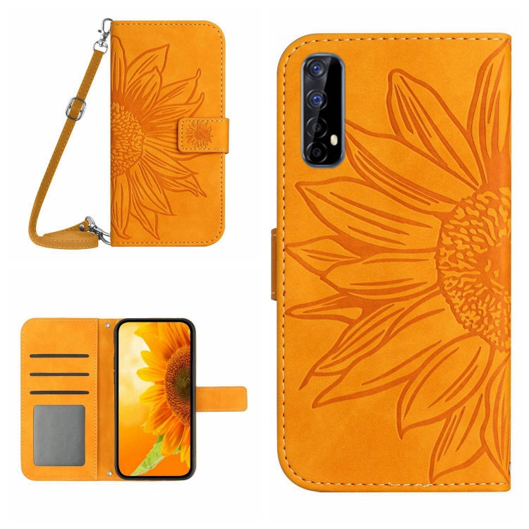 For Realme 7/Narzo 20 Pro Skin Feel Sun Flower Pattern Flip Leather Phone Case with Lanyard