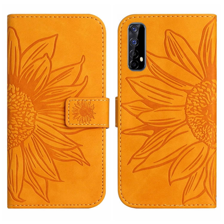 For Realme 7/Narzo 20 Pro Skin Feel Sun Flower Pattern Flip Leather Phone Case with Lanyard