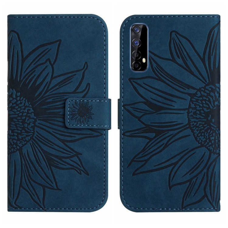 For Realme 7/Narzo 20 Pro Skin Feel Sun Flower Pattern Flip Leather Phone Case with Lanyard