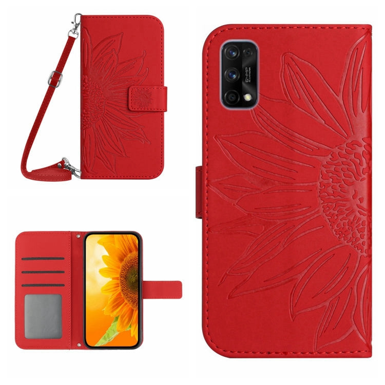For Realme 7 Pro Skin Feel Sun Flower Pattern Flip Leather Phone Case with Lanyard