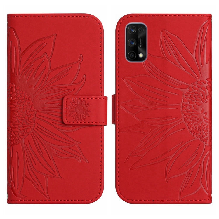 For Realme 7 Pro Skin Feel Sun Flower Pattern Flip Leather Phone Case with Lanyard