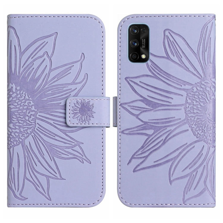For Realme 7 Pro Skin Feel Sun Flower Pattern Flip Leather Phone Case with Lanyard
