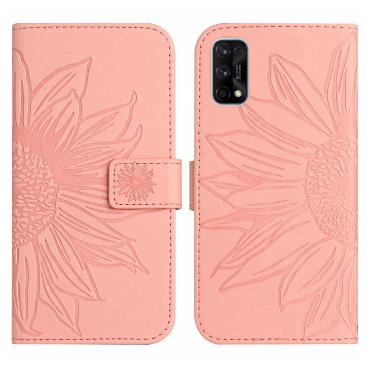For Realme 7 Pro Skin Feel Sun Flower Pattern Flip Leather Phone Case with Lanyard