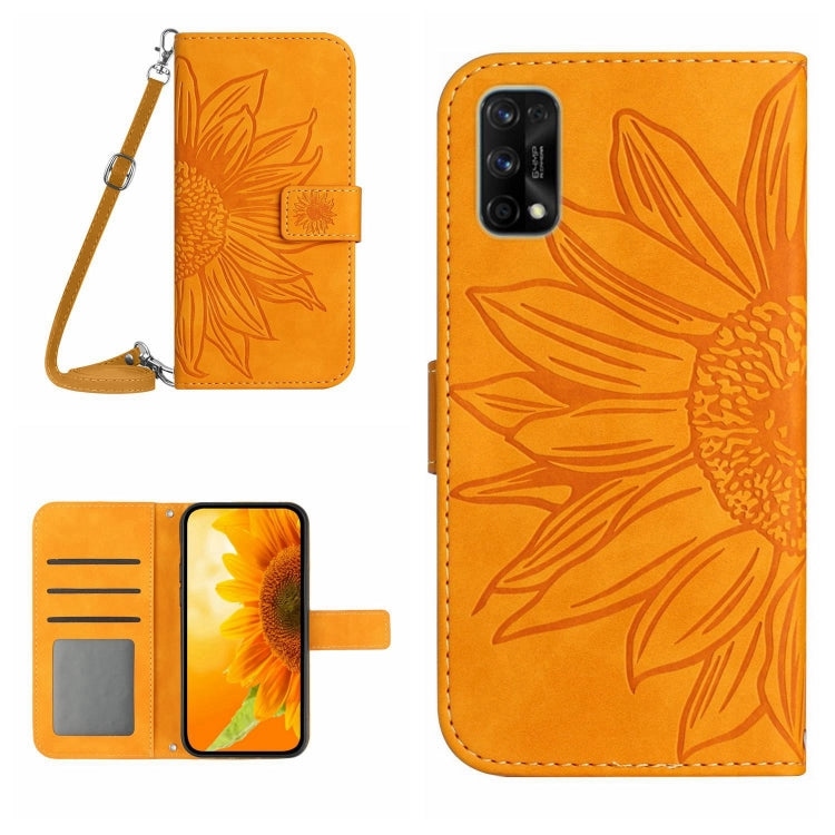 For Realme 7 Pro Skin Feel Sun Flower Pattern Flip Leather Phone Case with Lanyard