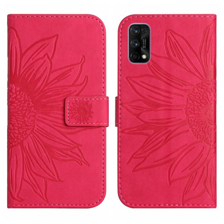 For Realme 7 Pro Skin Feel Sun Flower Pattern Flip Leather Phone Case with Lanyard