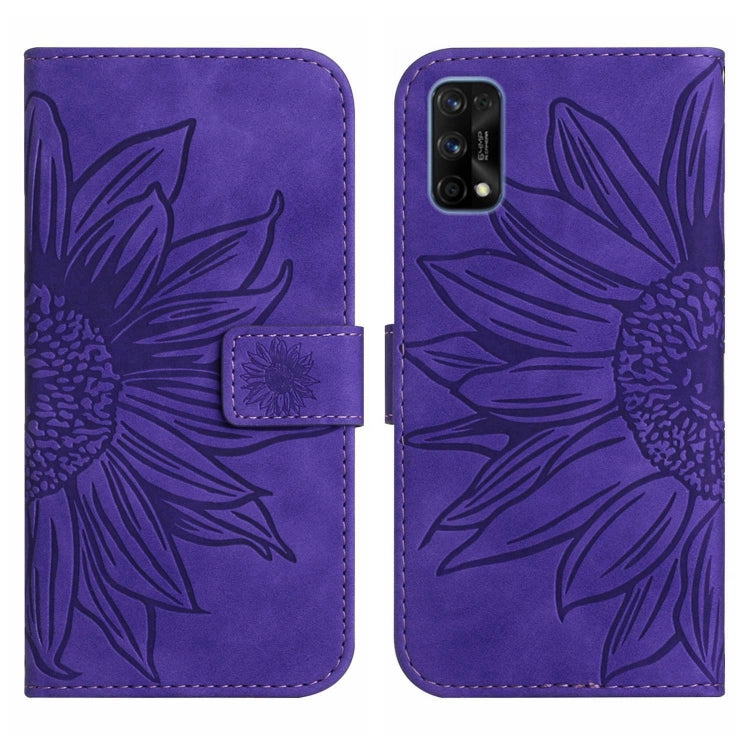 For Realme 7 Pro Skin Feel Sun Flower Pattern Flip Leather Phone Case with Lanyard