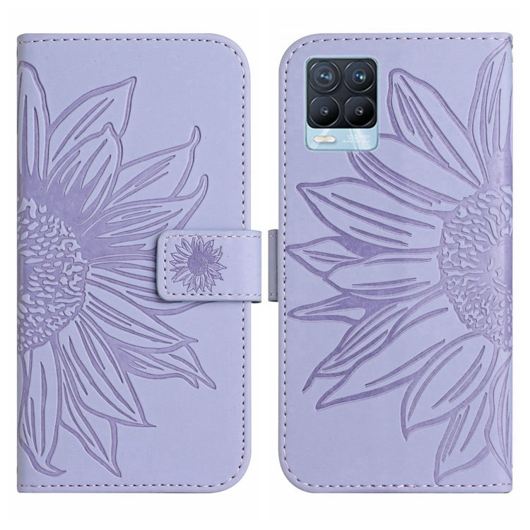 For Realme 8 4G/Realme 8 Pro Skin Feel Sun Flower Pattern Flip Leather Phone Case with Lanyard