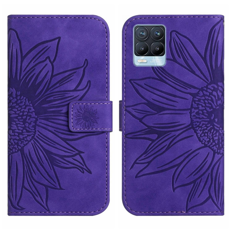 For Realme 8 4G/Realme 8 Pro Skin Feel Sun Flower Pattern Flip Leather Phone Case with Lanyard