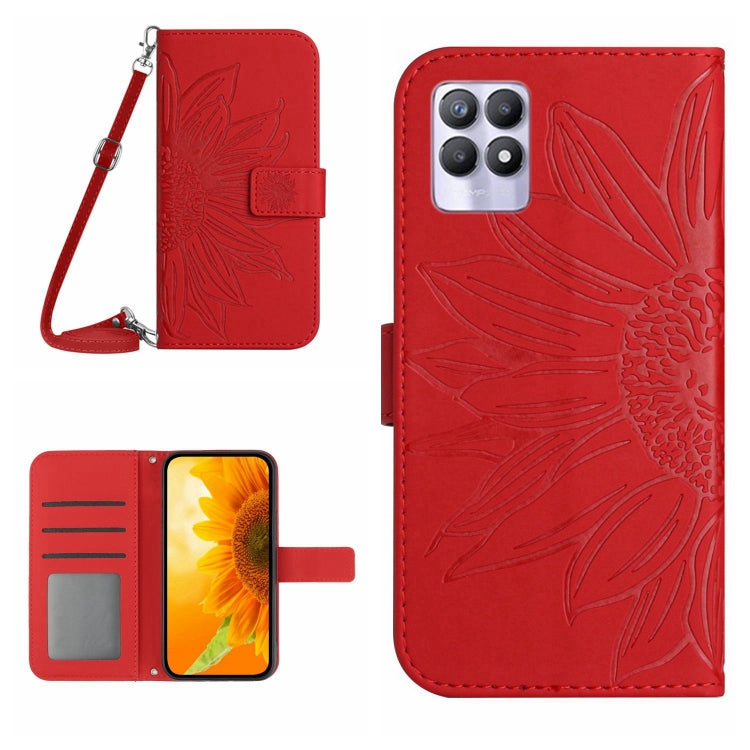 For Realme 8i/Narzo 50 4G Skin Feel Sun Flower Pattern Flip Leather Phone Case with Lanyard