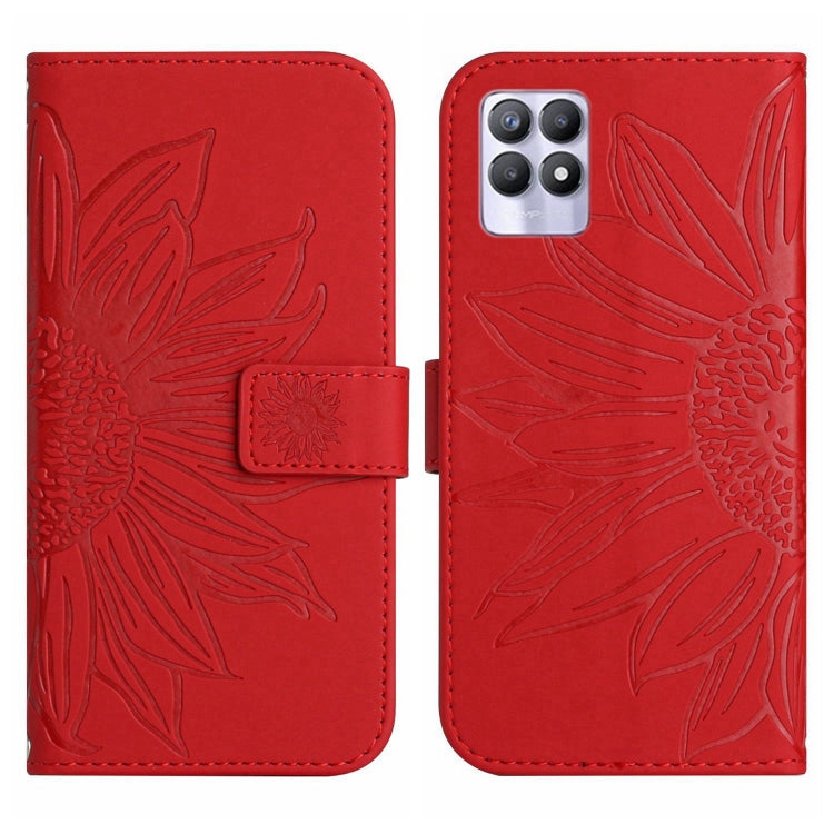 For Realme 8i/Narzo 50 4G Skin Feel Sun Flower Pattern Flip Leather Phone Case with Lanyard