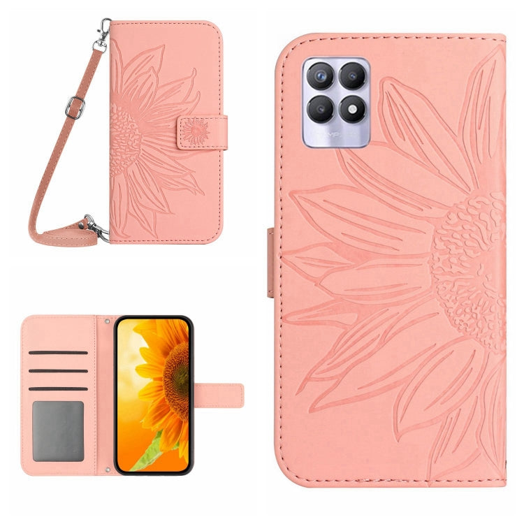For Realme 8i/Narzo 50 4G Skin Feel Sun Flower Pattern Flip Leather Phone Case with Lanyard