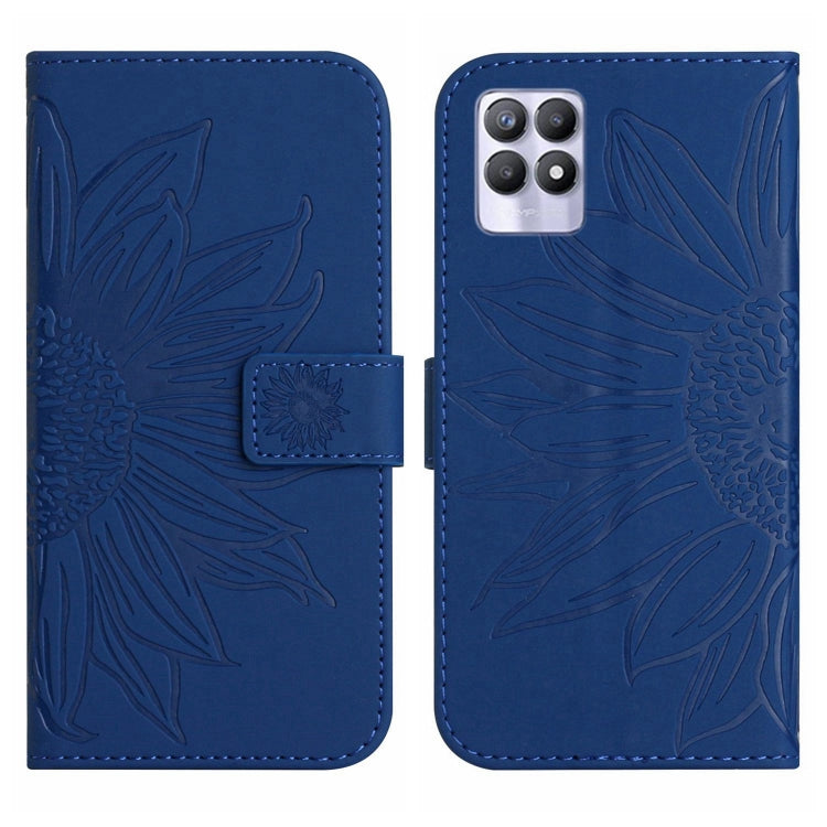 For Realme 8i/Narzo 50 4G Skin Feel Sun Flower Pattern Flip Leather Phone Case with Lanyard