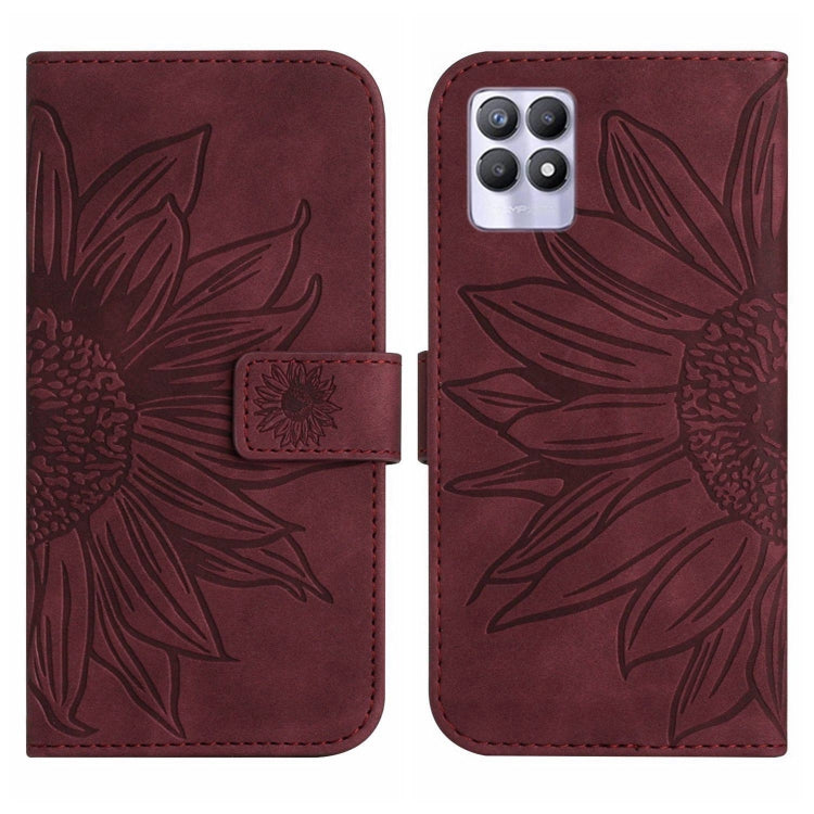 For Realme 8i/Narzo 50 4G Skin Feel Sun Flower Pattern Flip Leather Phone Case with Lanyard