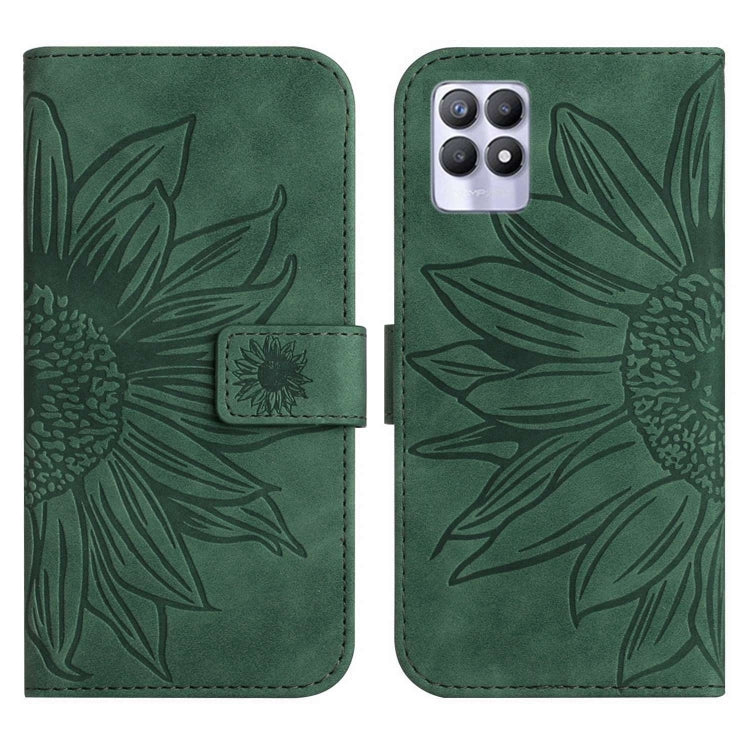 For Realme 8i/Narzo 50 4G Skin Feel Sun Flower Pattern Flip Leather Phone Case with Lanyard