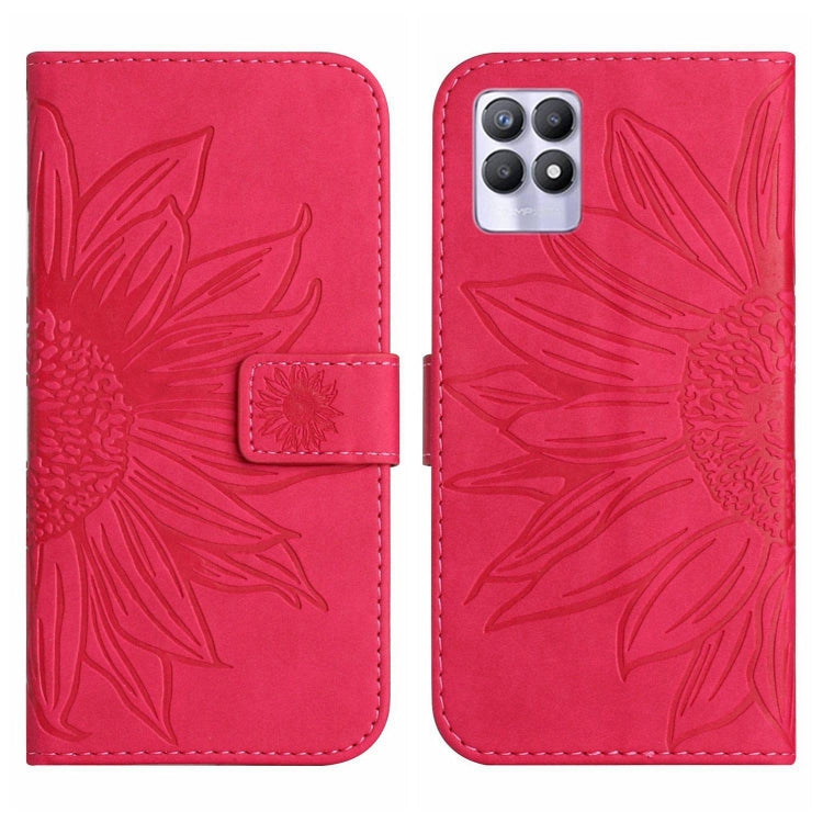 For Realme 8i/Narzo 50 4G Skin Feel Sun Flower Pattern Flip Leather Phone Case with Lanyard