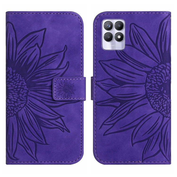 For Realme 8i/Narzo 50 4G Skin Feel Sun Flower Pattern Flip Leather Phone Case with Lanyard