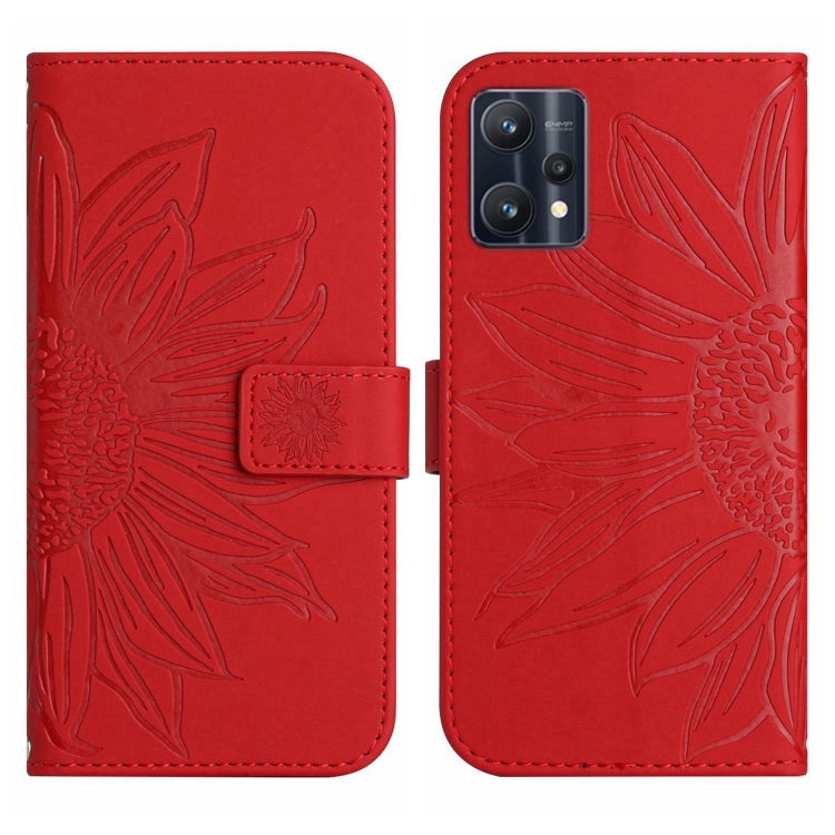 For Realme 9 4G/Realme 9 Pro+ 5G Skin Feel Sun Flower Pattern Flip Leather Phone Case with Lanyard