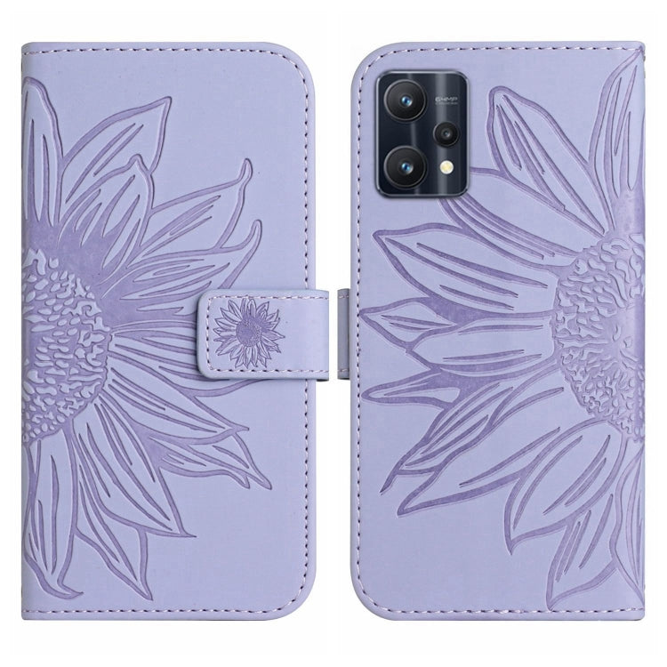 For Realme 9 4G/Realme 9 Pro+ 5G Skin Feel Sun Flower Pattern Flip Leather Phone Case with Lanyard