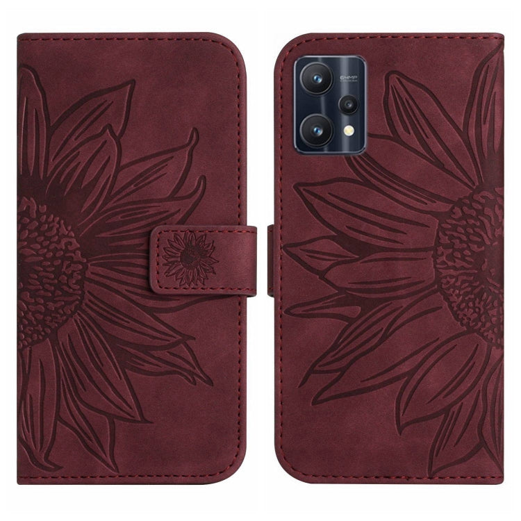 For Realme 9 4G/Realme 9 Pro+ 5G Skin Feel Sun Flower Pattern Flip Leather Phone Case with Lanyard