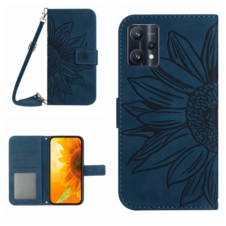 For Realme 9 4G/Realme 9 Pro+ 5G Skin Feel Sun Flower Pattern Flip Leather Phone Case with Lanyard