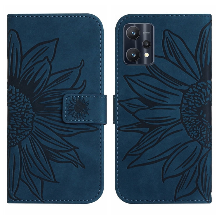 For Realme 9 4G/Realme 9 Pro+ 5G Skin Feel Sun Flower Pattern Flip Leather Phone Case with Lanyard