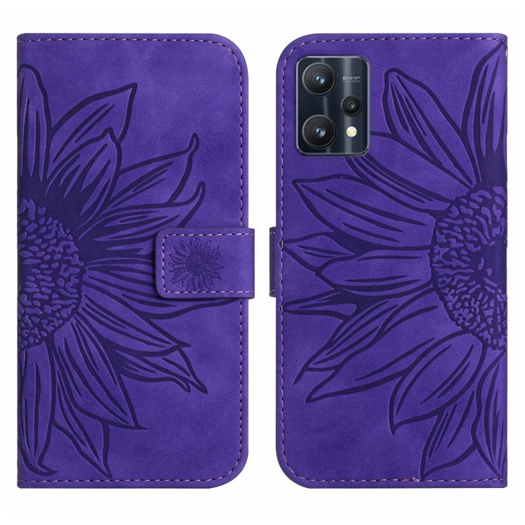 For Realme 9 4G/Realme 9 Pro+ 5G Skin Feel Sun Flower Pattern Flip Leather Phone Case with Lanyard