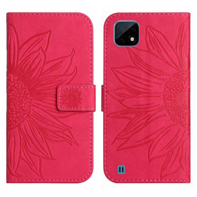 For Realme C11 Skin Feel Sun Flower Pattern Flip Leather Phone Case with Lanyard