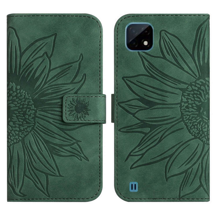 For Realme C12/C15/C25 Skin Feel Sun Flower Pattern Flip Leather Phone Case with Lanyard