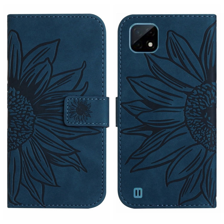 For Realme C12/C15/C25 Skin Feel Sun Flower Pattern Flip Leather Phone Case with Lanyard