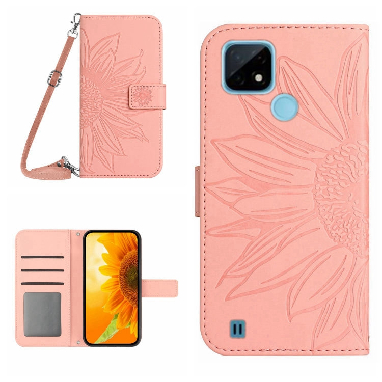 For Realme C20/C21 Skin Feel Sun Flower Pattern Flip Leather Phone Case with Lanyard