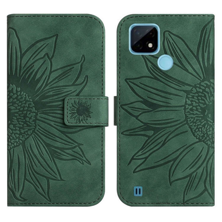 For Realme C20/C21 Skin Feel Sun Flower Pattern Flip Leather Phone Case with Lanyard