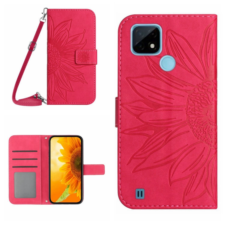 For Realme C20/C21 Skin Feel Sun Flower Pattern Flip Leather Phone Case with Lanyard