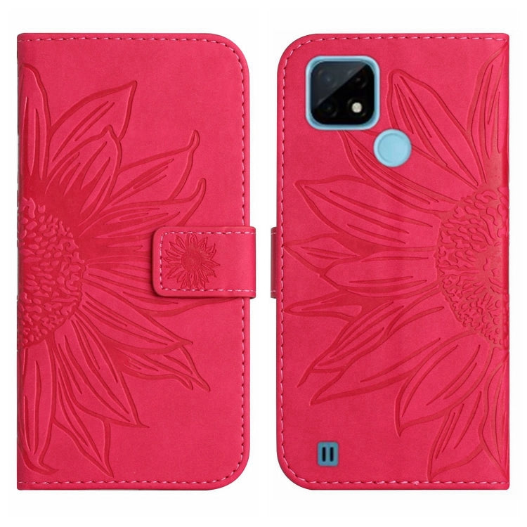 For Realme C20/C21 Skin Feel Sun Flower Pattern Flip Leather Phone Case with Lanyard