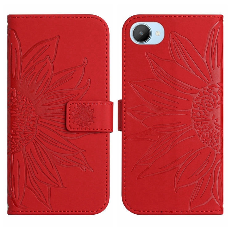 For Realme C30/Narzo 50i Prime Skin Feel Sun Flower Pattern Flip Leather Phone Case with Lanyard