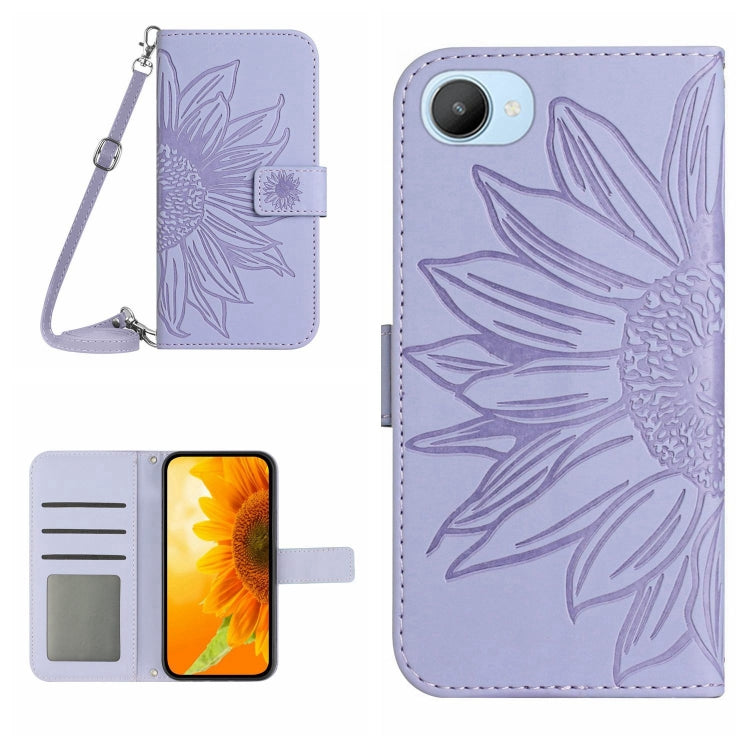 For Realme C30/Narzo 50i Prime Skin Feel Sun Flower Pattern Flip Leather Phone Case with Lanyard